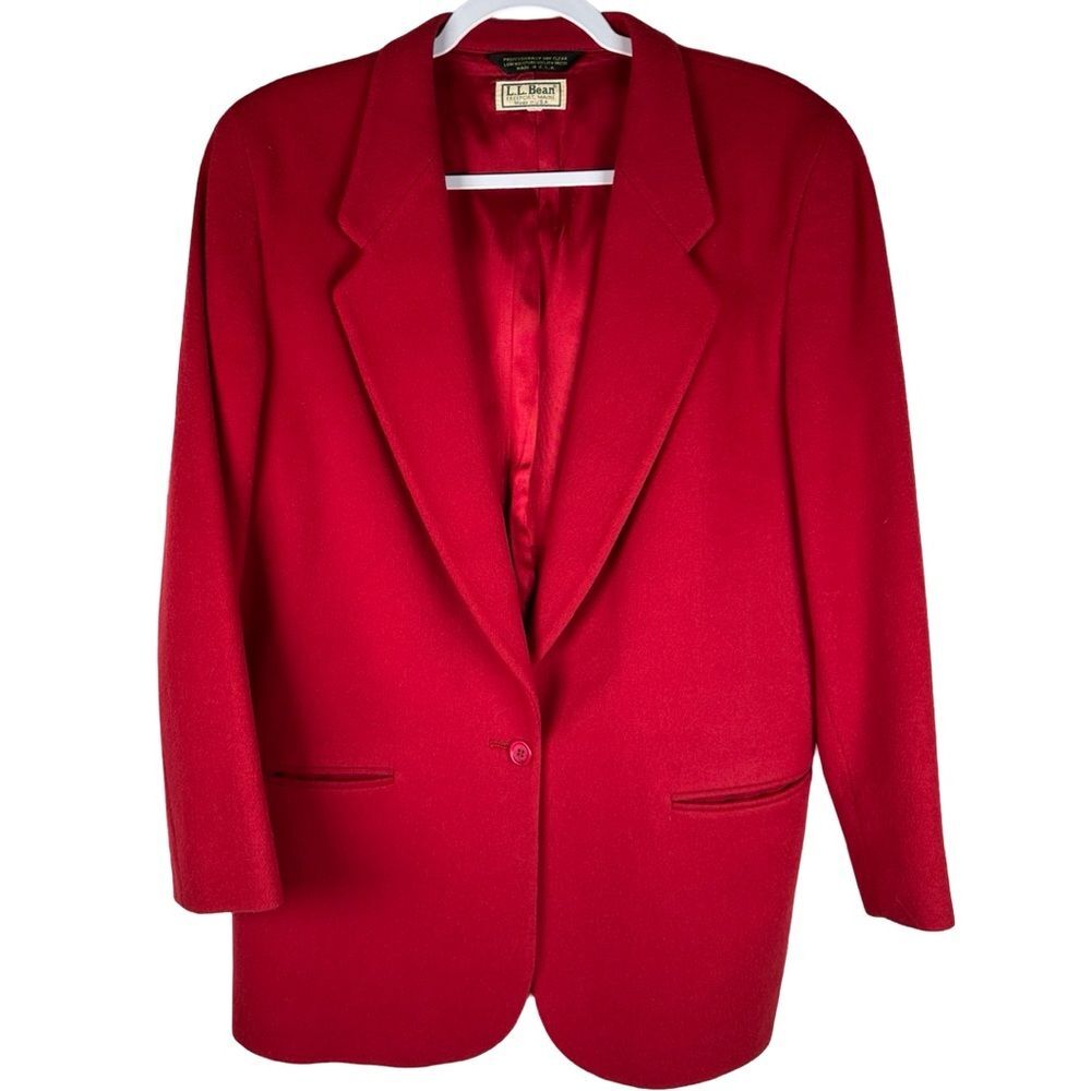 L.L. Bean Women’s Vintage Red Wool Cashmere One Button Office Blazer Size 12
